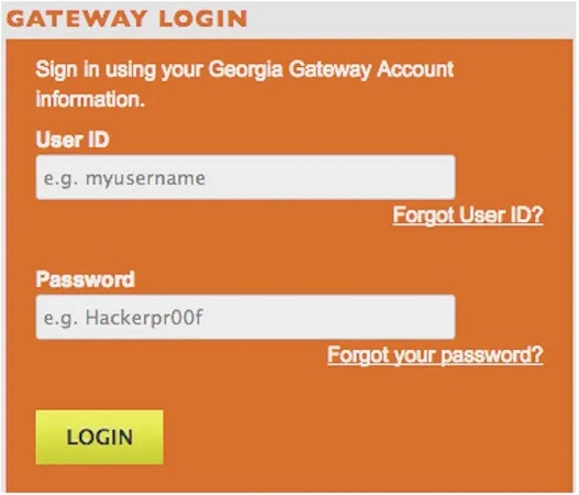 Georgia Gateway User ID and Password