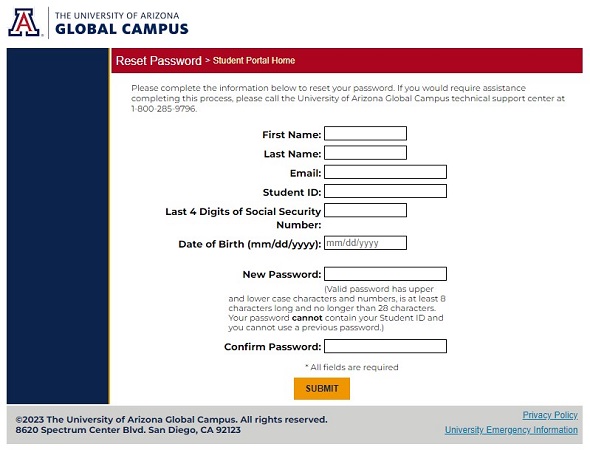 UAGC Student Portal Password Reset