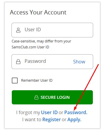 Forgot Sam's Club Credit Card Login Password
