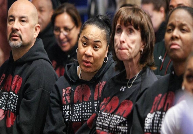 South Carolina coach Dawn Staley and assistant coaches Lisa Boyer