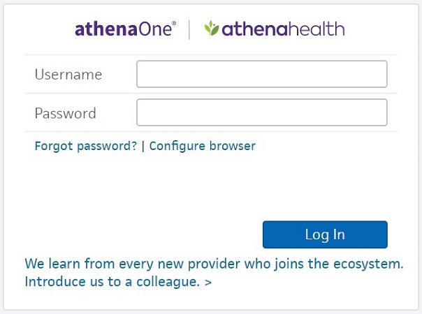 Athena Provider Login Page