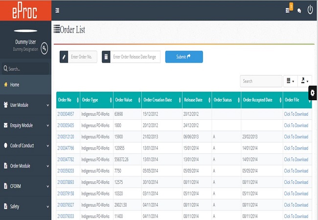 Tata Steel E Procurement Dashboard